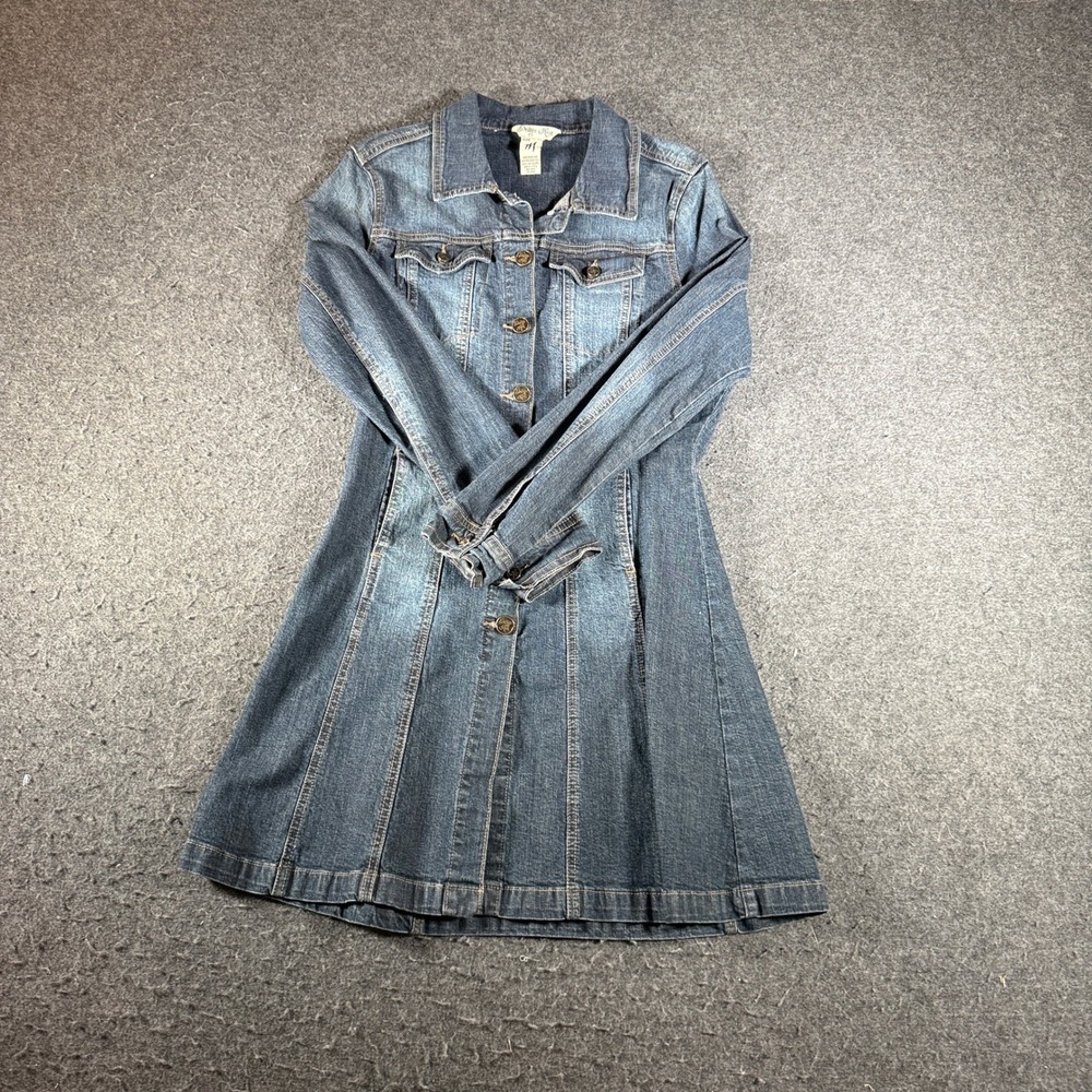 Indigo Rein Womens Medium Wash Denim A-Line Button Front Jacket Dress Size M